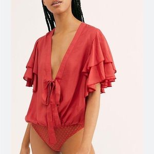 Free People Call Me Later Bodysuit, NWT, Washed Red, Large